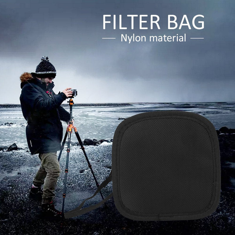 Camera Lens Filter Pouch Case, Lens Filter Bag with Strap, Water-Resistant and Dustproof Design, Filter Pouch for 9 Piece Filters 25mm to 95mm