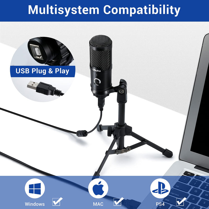 Ohuhu USB Microphone, Condenser Laptop pc Gaming Mic Podcast Microphone Kit with Scissor Boom Arm Stand, Tripod Stand & Pop Filter for Streaming Podcast, YouTuber, Gaming style_1