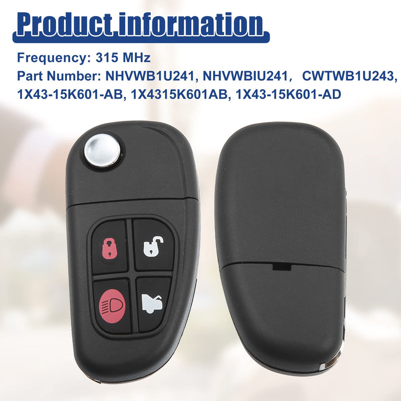 ACROPIX 315 MHZ Key Fob Keyless Entry Remote Fit for Jaguar S-Type XJ8 X-Type 2002-2008 NHVWB1U241 - Pack of 1 Black