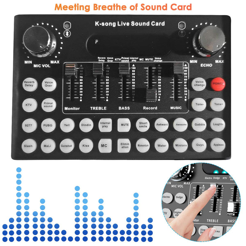 Rehomy Live Sound Card, F9 Universal Voice Change Audio Mixer Adapter Card with 18 Funny Sound Effect for Singing Recording Live Broadcast YouTube