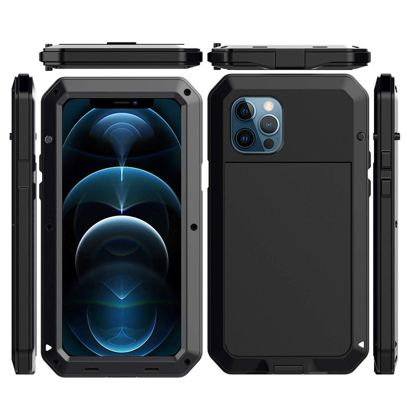 Metal iPhone 12 Pro Max Case, Heavy Duty Aluminum Full Body Rugged Shockproof Dropproof 360 Protective Case with Screen Protector for iPhone 12 Pro Max 6.7" 2020 (iPhone 12 Pro Max 6.7", Black) iPhone 12 Pro Max 6.7"