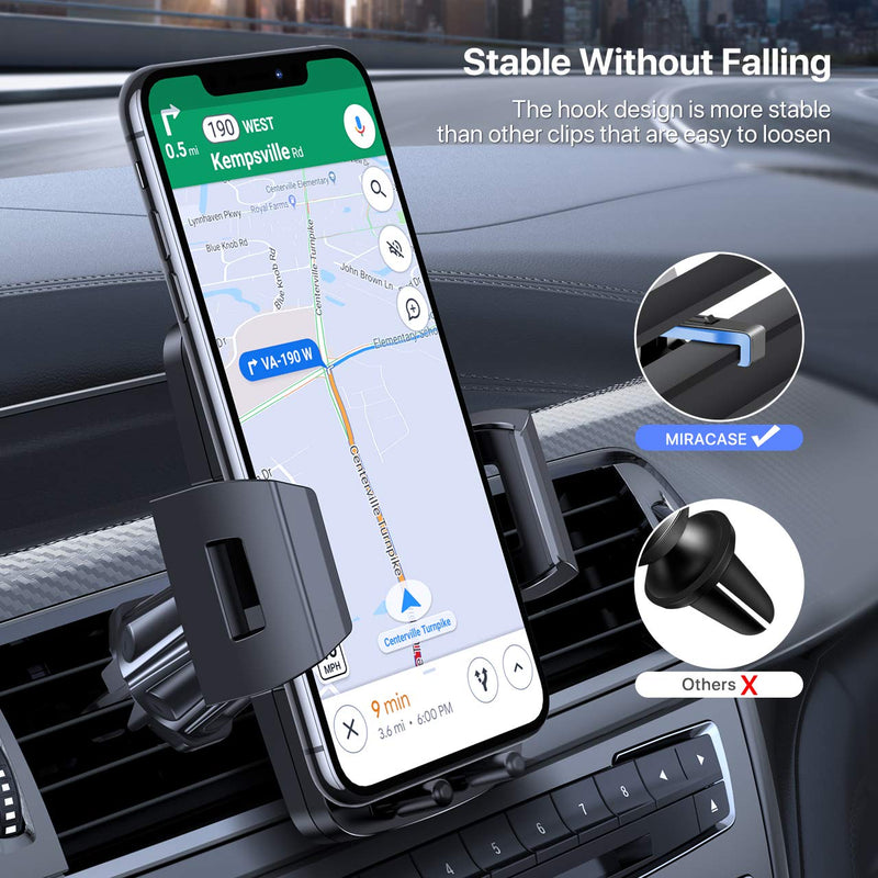 Newest Car Phone Mount, Miracase Air Vent Mount Ultra Stable & Hands-Free, Thick Case Friendly and 360° Rotation, Universal Cell Phone Holder for Car Compatible for iPhone Samsung and All Smartphones Black
