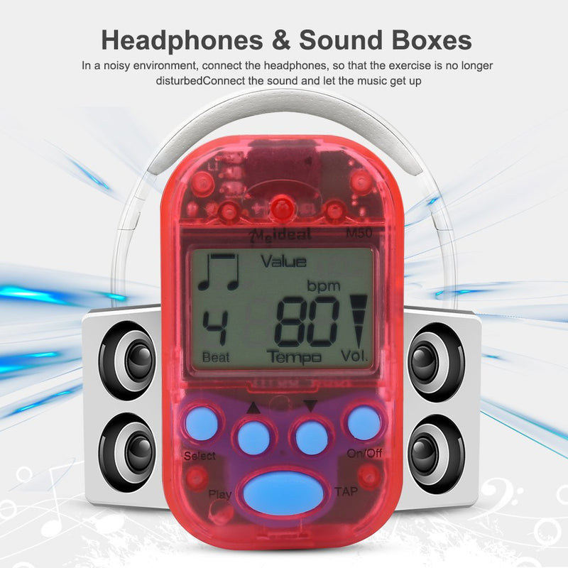 Portable Mini Metronome Multi-functional Digital Beat Tempo suitable for Piano Violin Guitar Drum (Red) Red