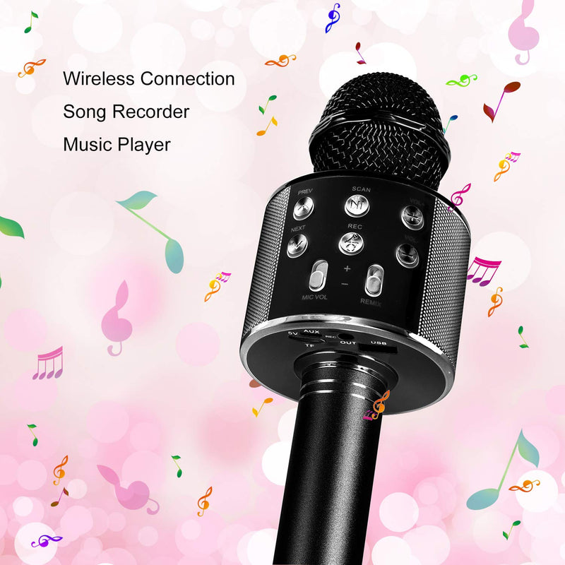 [AUSTRALIA] - Kissarex Wireless Microphone Karaoke Bluetooth : Pink Pop Handheld Real Tosing Singing Portable Speaker Voice Little Fun Changer Solo Car Girls Mic Black 