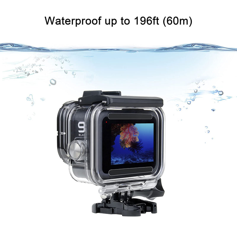 SOONSUN 60M Waterproof Housing Case for GoPro Hero 10 Hero 9 Black, Underwater Protective Dive Housing Case with 2 Cold Shoe Slots Mount and Bracket Accessories for GoPro Hero 10 9 Black Camera Waterproof Housing for HERO 10 9 Black
