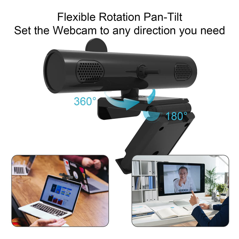 2K Webcam, Autofocus Dual Microphone Webcam with Privacy Cover, 2.0 USB Plug and Play Live Streaming Web Camera for Conferencing,Skype,Zoom