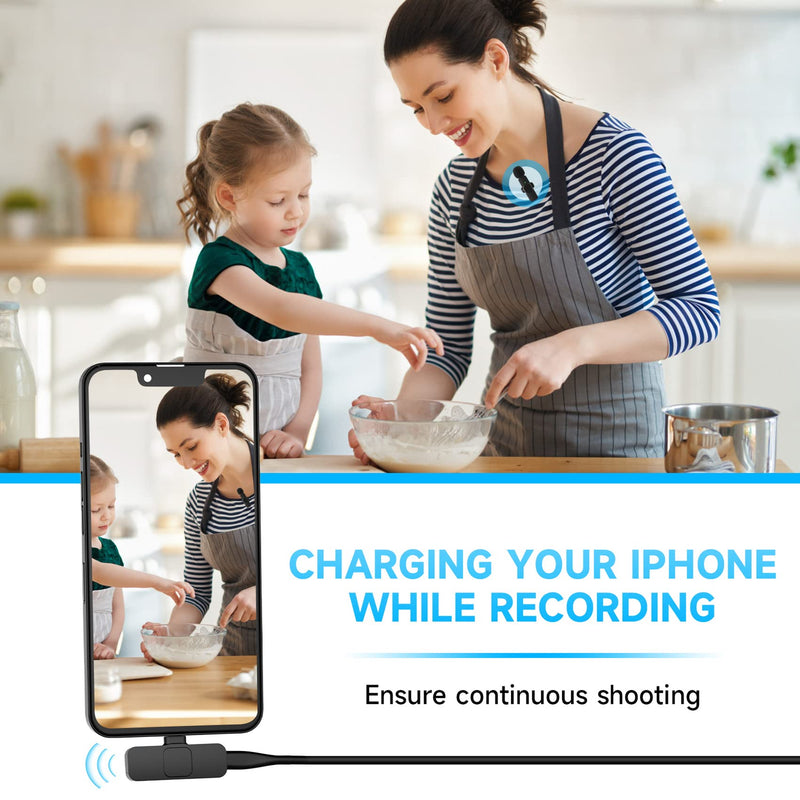 PQRQP 2 Pack Wireless Lavalier Microphone for iPhone iPad,Professional Plug-Play Wireless Mic for Recording,Live Stream,YouTube,Facebook,TikTok black