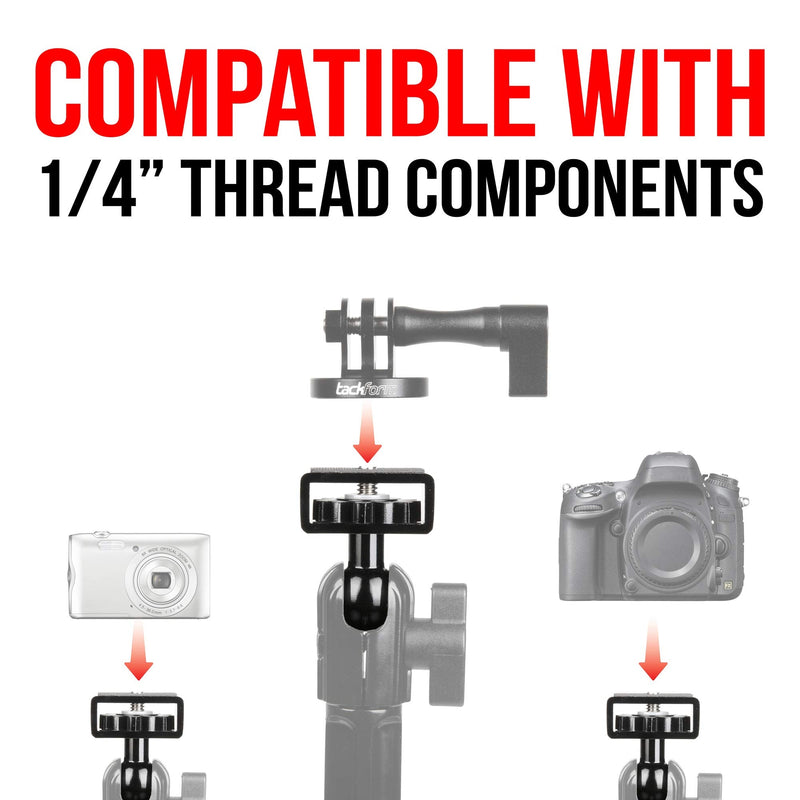 Aluminum Camera Adapter with 1/4"-20 Screw and 20mm Ball. Black Tightening Ring. No Tools Needed. Tackform Enduro Series