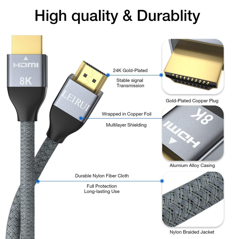 LEIRUI HDMI 2.1 Cable 9.9 Feet, 48Gbps High Speed Ultra HD 8K HDMI Cable, Support 8K@60Hz 4K@120Hz, Dynamic HDR, Dolby Vision, 3D, eARC Compatible with Apple TV, LG TV, Xbox, PS4, PS5, Fire TV