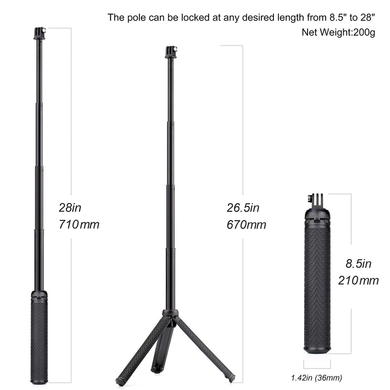 YALLSAME Aluminum Selfie Stick for GoPro Hero 10 9 8 7 6 5 4 3 Max Fusion Session AKASO SJCAM DJI OSMO Action Camera Used as Extendable Telescoping Monopod Pole Hand Grip Tripod Stand Selfie Stick Monopod
