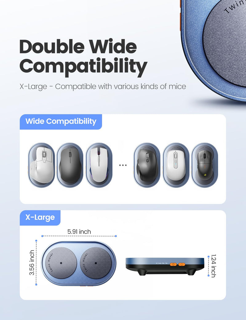 STARVIKY Dual Turntable Mouse Jiggler - Silent Mechanical Movement with Random Function, Efficient Motion, Undetectable Mouse Mover, Timer, Keep Computer Awake - Fashionable & Durable, Driver-Free X-Large Dual Turntables