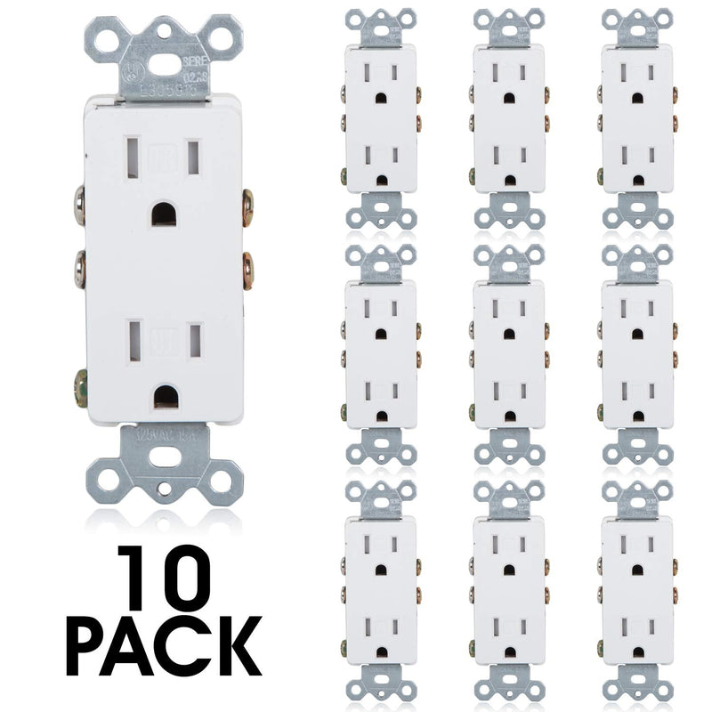 Maxxima Tamper Resistant Duplex Receptacle Standard Decorative Electrical Wall Outlet 15A White, 3 Prong Outlet, Easy Install, UL Listed, Pack of 10, Contractor Pack