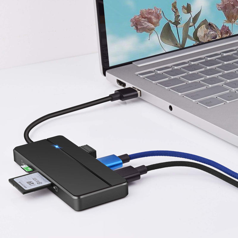 Aiibe USB HUB USB 3.0, Ultra Slim Data Hub 3-Port USB 3.0 + SD & TF Card Reader Port Black Small USB 3.0 Hub Splitter for PC, Laptop, Mac, USB A Port Device Type-A Black ( 6 in 1)