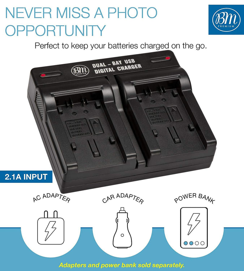 BM Premium VW-VBK180, VW-VBK360, VBT190, VBT380 USB Dual Battery Charger for Panasonic Camcorders