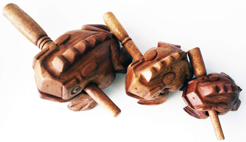 Guiro Percussion Musical Instruments Wooden 3 Piece, Set of 3 Natural Wood Güiro Frog 10-8-5 cm.