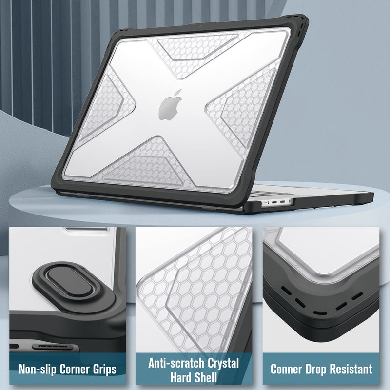 Fintie Protective Case for MacBook Pro 16 Inch Case A2485 (2021 Release) - Heavy Duty Rugged Hard Shell Case Cover with TPU Bumper for MacBook Pro 16" M1 Pro / Max Chip with Touch ID, Crystal Clear A-Crystal Clear