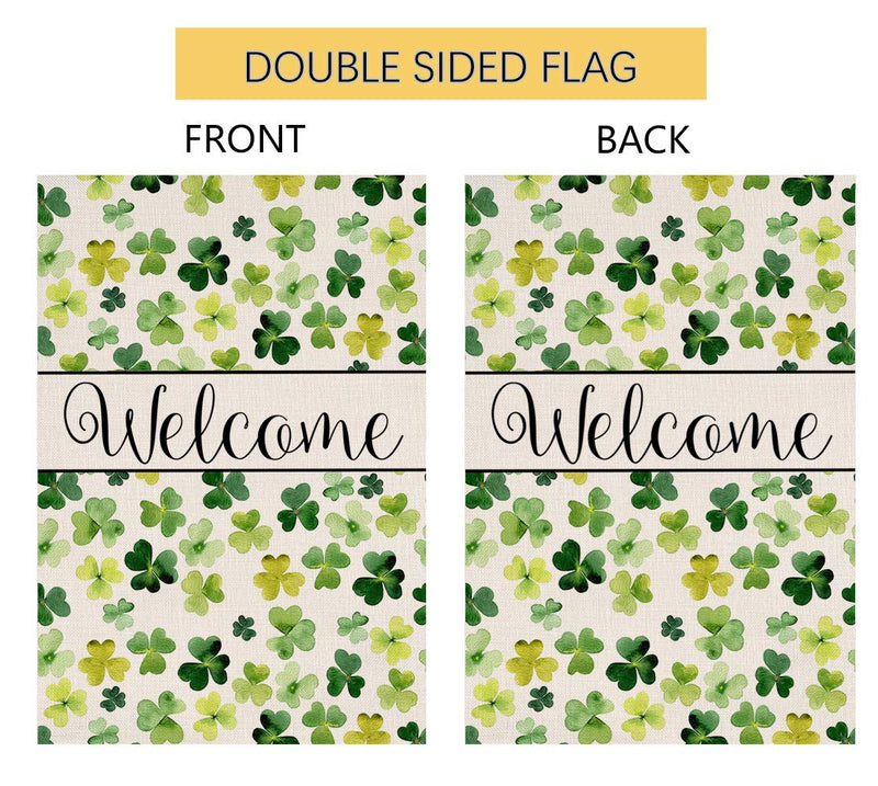 Welcome Spring St. Patrick's Day Small Garden Flag Vertical Double Sided Burlap Yard Outdoor Decor 12.5 x 18 Inches 12.5x18 Green