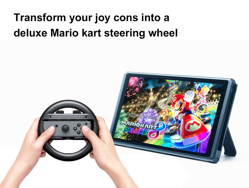 magictodoor Steering Wheel for Nintendo Switch Joycon, 2 Pack Grips Black