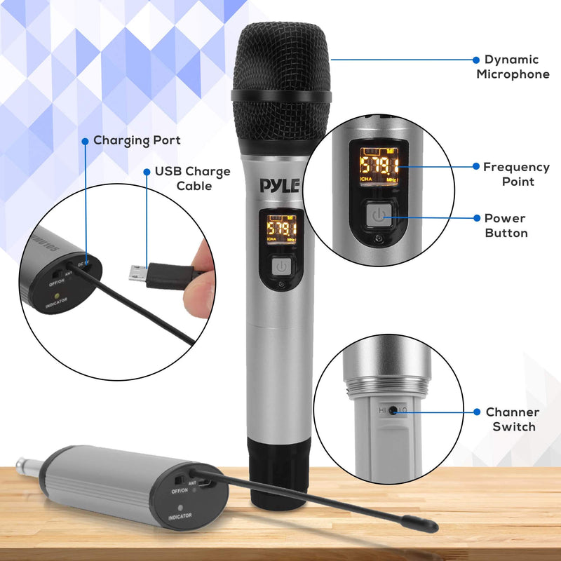 [AUSTRALIA] - Portable UHF Wireless Microphone System - Professional Battery Operated Handheld Dynamic Unidirectional Cordless Microphone Transmitter Set w/Adapter Receiver, for PA Karaoke DJ Party - Pyle PDWMU105 