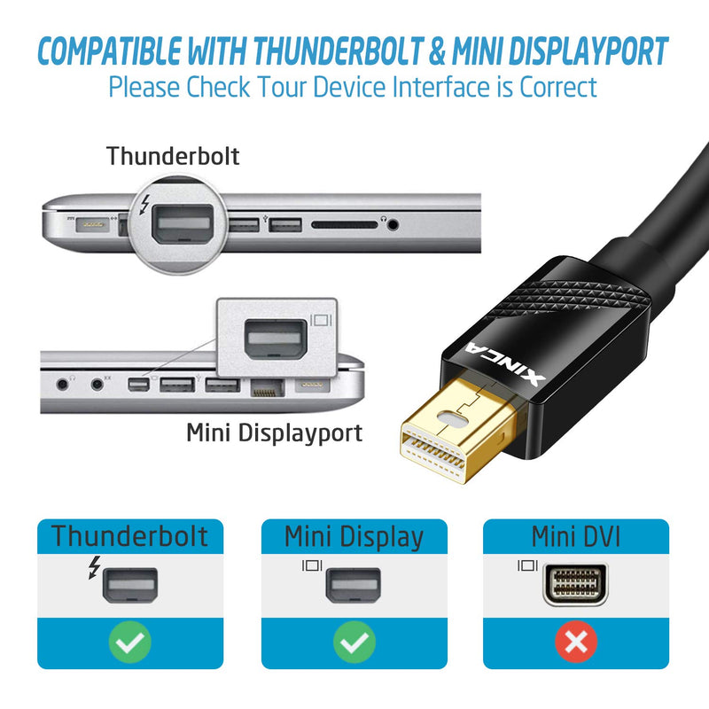 XINCA Mini DisplayPort to DisplayPort Cable, 10Feet Mini DP to DP, 4K Ready High Speed Gold-Plated DisplayPort Thunderbolt and Thunderbolt 2 Port Compatible Mini DP cable F-10ft