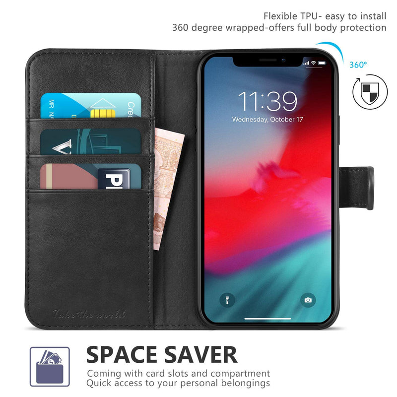 [AUSTRALIA] - TUCCH iPhone Xs Max Wallet Case, Xs Max Wallet PU Leather Flip Cover with RFID Blocking Card Slot, Stand, Auto Wake/Sleep Wireless Charging Shockproof TPU Shell Compatible with iPhone Xs Max -Black Black 