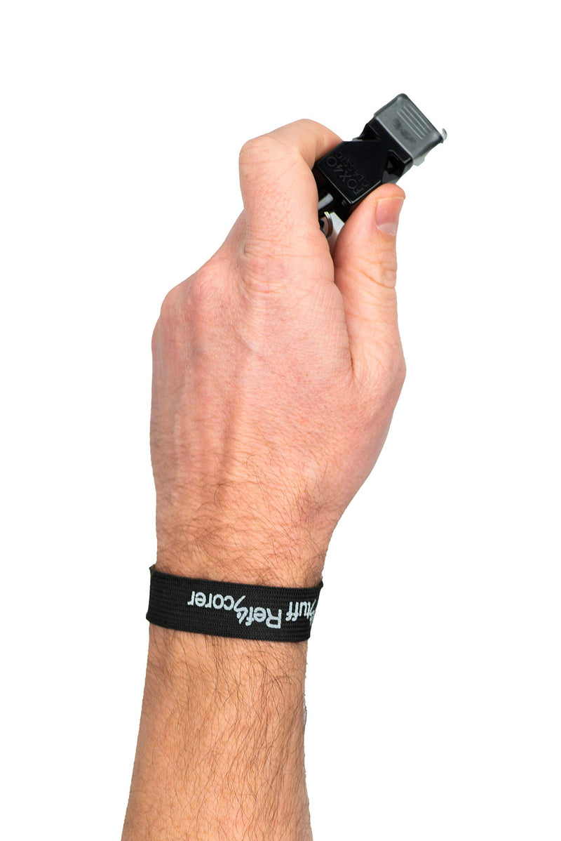 Referee Whistle Fox 40 Classic CMG Cushioned Mouth Grip on a RefStuff Elasticated Wrist Lanyard