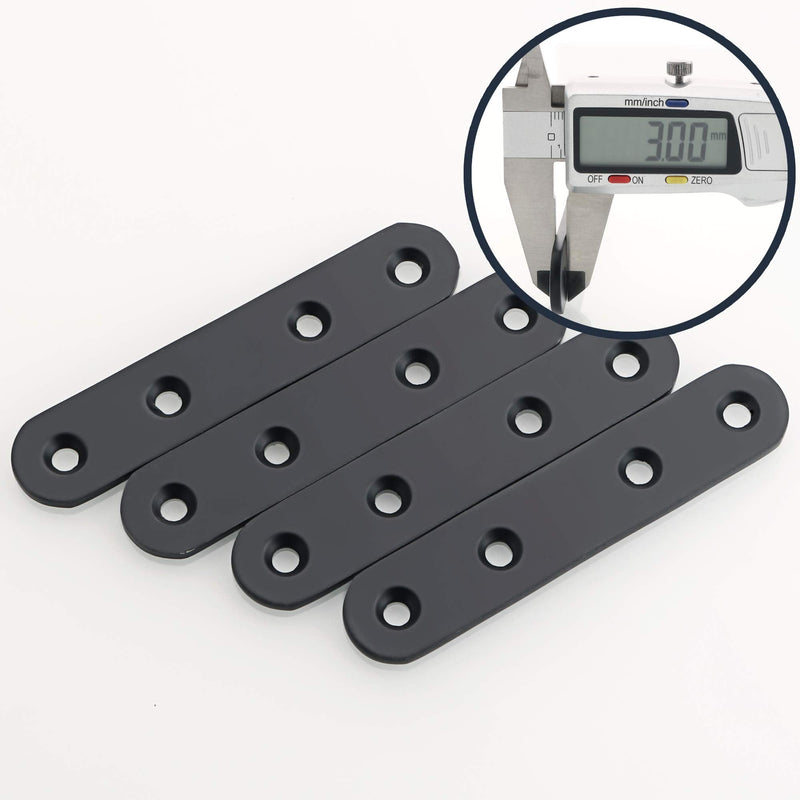 Alise 4 Pcs Stainless Steel Flat Straight Brace Brackets Solid Mending Plates Repair Fixing Replacement,3-4/5 Inch Stainless Steel Matte Black 3-4/5 Inch