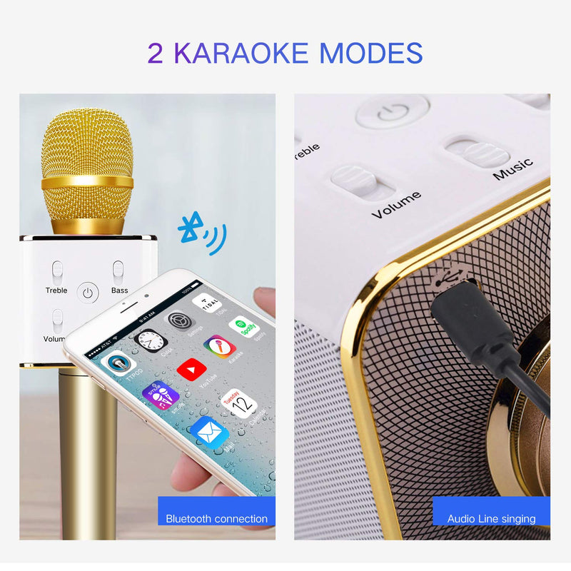 [AUSTRALIA] - TOSING Q7 Wireless Bluetooth Karaoke Microphone,10W Dual Speakers Portable Handheld Karaoke Machine Christmas Birthday Home Party for Kids/Adults iPhone/iPad/Tablet/TV/PC/Android Smartphone(Golden) 