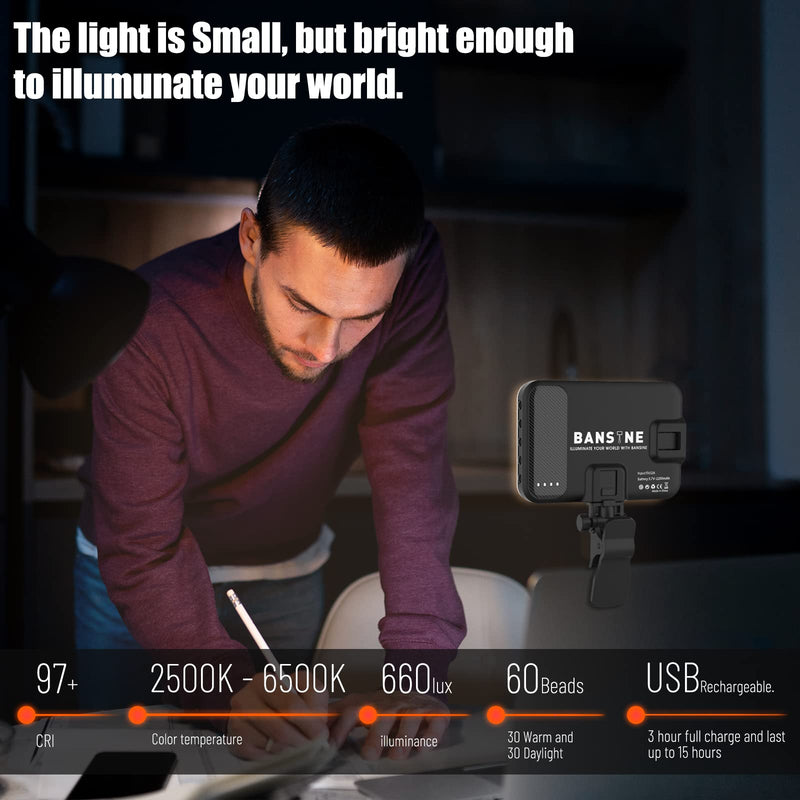 Selfie Light - BANSINE USB-Rechargeable LED Phone Light - Portable Photo Light with 97+ CRI, Up to 6500K Color Temperature Phone Light for Selfie, Zoom Conference, Video, Makeup and Live Stream Black