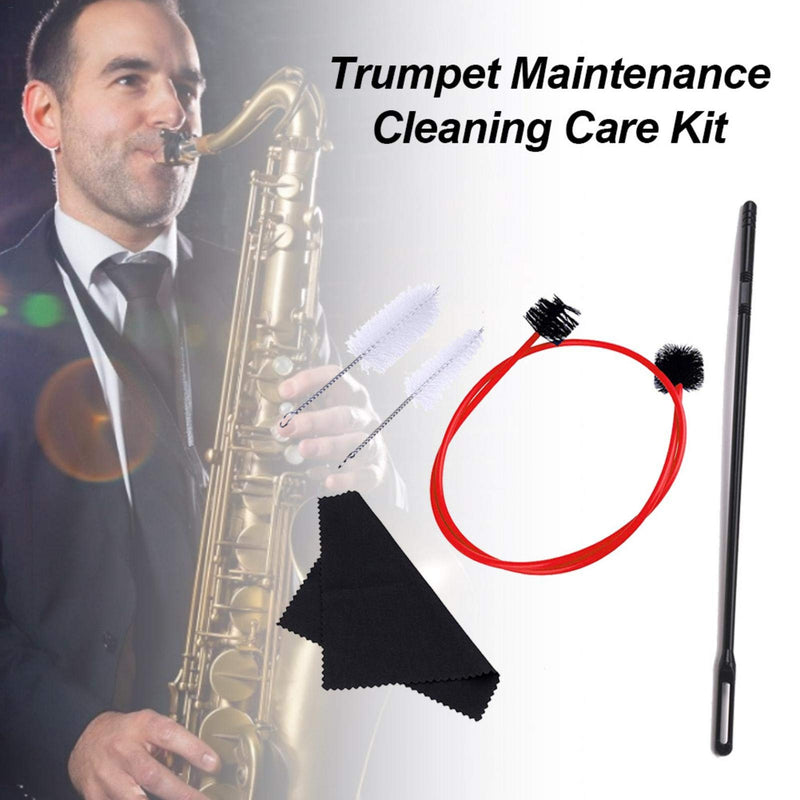 5 Pieces Trumpet Cleaning Care Kit Trumpet Mouthpiece Brush Valve Brush Flexible Brush with Cleaning Cloth Musical Instrument Maintenance Care Accessory