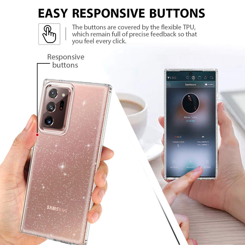 Lamcase Compatible with Galaxy Note 20 Ultra Case Bling Sparkly Glitter Shiny Slim Fit Drop Protection Rugged Shockproof Case Cover for Samsung Galaxy Note 20 Ultra 5G 6.9 inch 2020, Clear Glitter