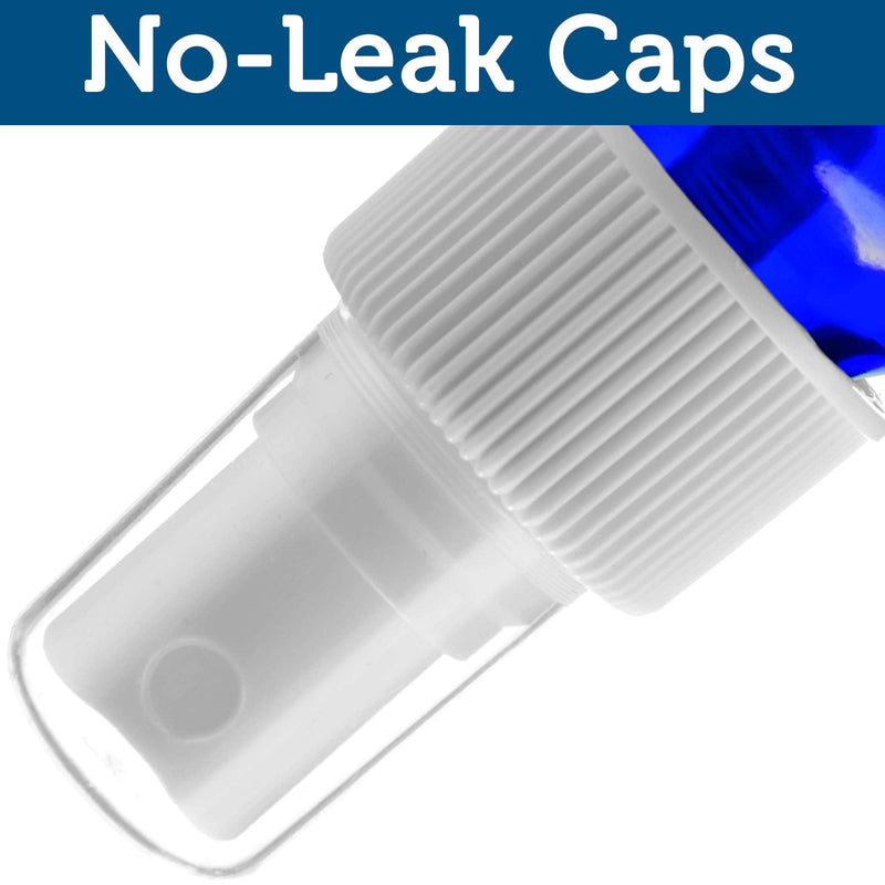 2 Empty Blue Glass Spray Bottles - 4oz Refillable Bottle is Great for Essential Oils, Organic Beauty Solutions, Homemade Cleaning and Aromatherapy - Small Portable Misters with Caps and Labels - 2 Pack