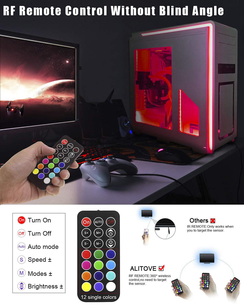 [AUSTRALIA] - ALITOVE RGB LED Strip for PC Computer Case DIY Lighting, 4X 16in/40cm 24LEDs Flexible Bar Lights Full Kit with RF Remote Controller, SATA Power Cable, 12 Static Colors, 19 Dynamic Modes, 96 LEDs 