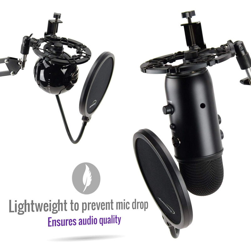 AUPHONIX PRO Microphone Shock Mount – Shockmount Compatible w/Blue Yeti, Yeti Pro, & Snowball Mic