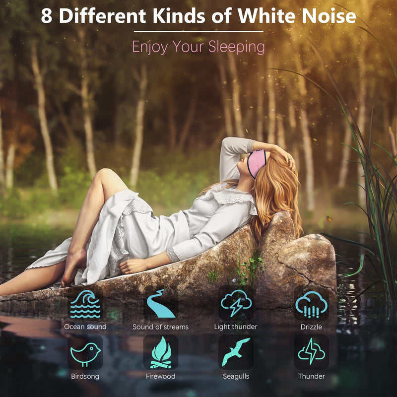Sleep Headphone, Bluetooth Wireless White Noise Sleeping Eye Mask,3D Breathable Sleep Mask with Timer for Sleeping Travel Relaxation, Meditation, Cool Gadgets for Women Man (Pink) Pink