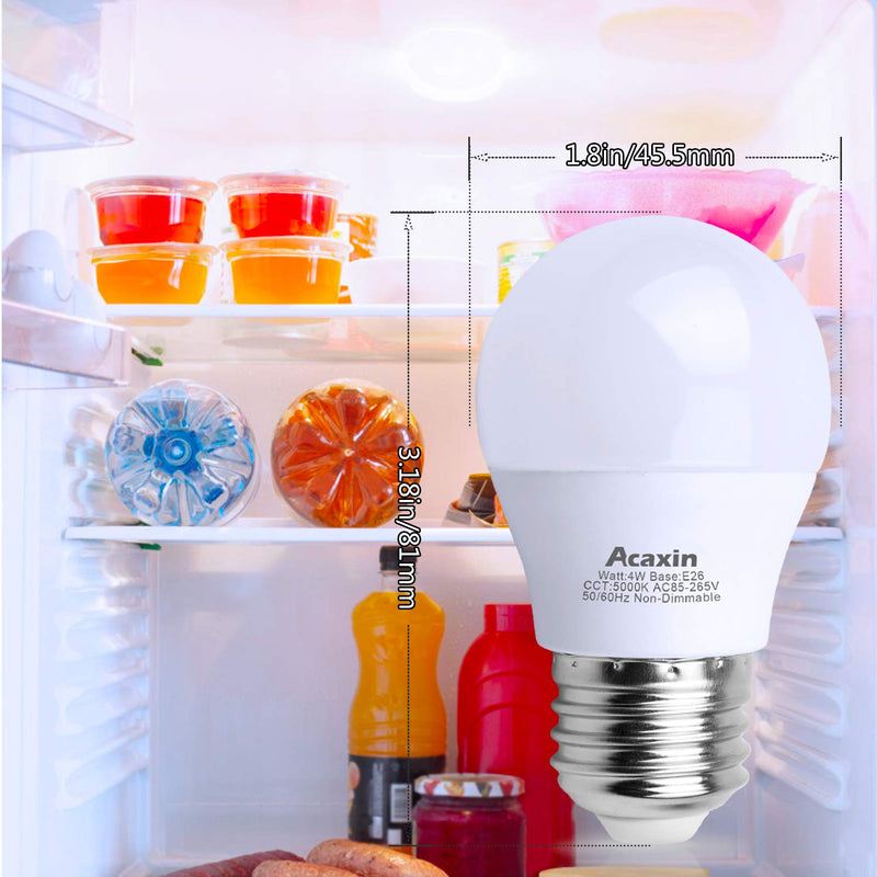 LED Refrigerator Light Bulb 4W 40Watt Equivalent, Acaxin Waterproof Frigidaire Freezer LED Light Bulb IP54, 120V E26 Daylight White 5000K 400 Lumen, Energy Saving A15 Appliance Fridge Bulbs, 2 Pack