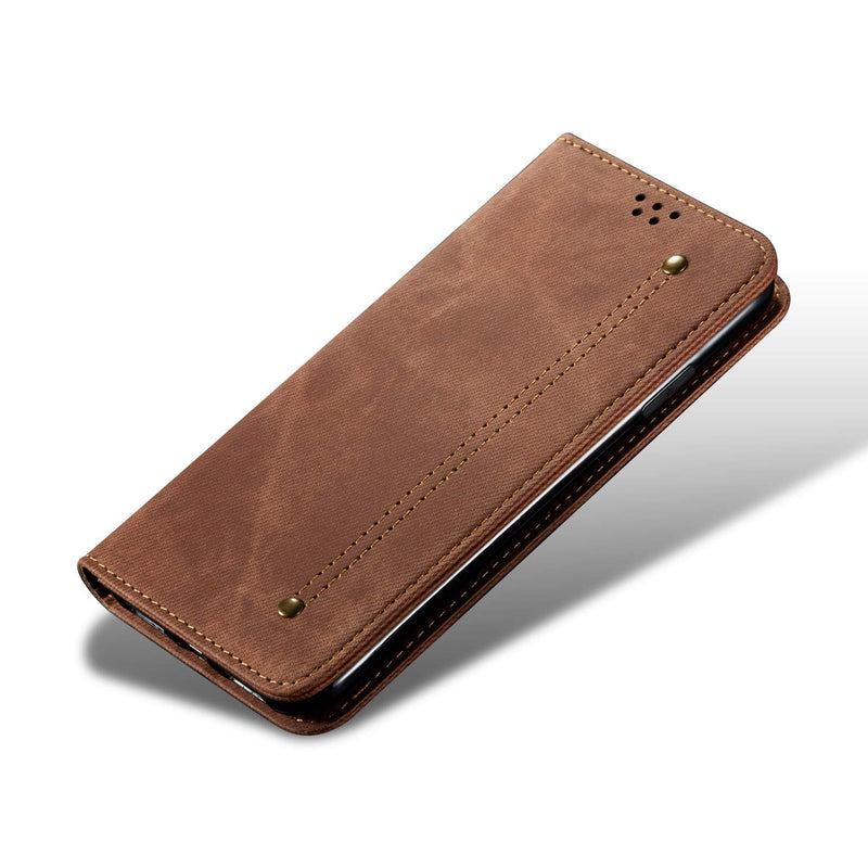 FQIAO US Concise Flip Phone Case Designed for iPhone 12 Pro MAX Brown Phone case with Card Holder 6.7 inch for Men Women