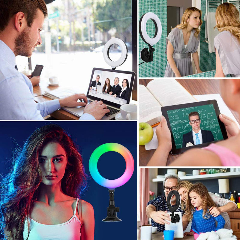 6" RGB Ring Light, Laptop Computer Video Conference Lighting, Dimmable Clip LED Circle Light for Video Conferencing, Remote Working, Live Streaming, Zoom Calls, Online Meeting, Makeup