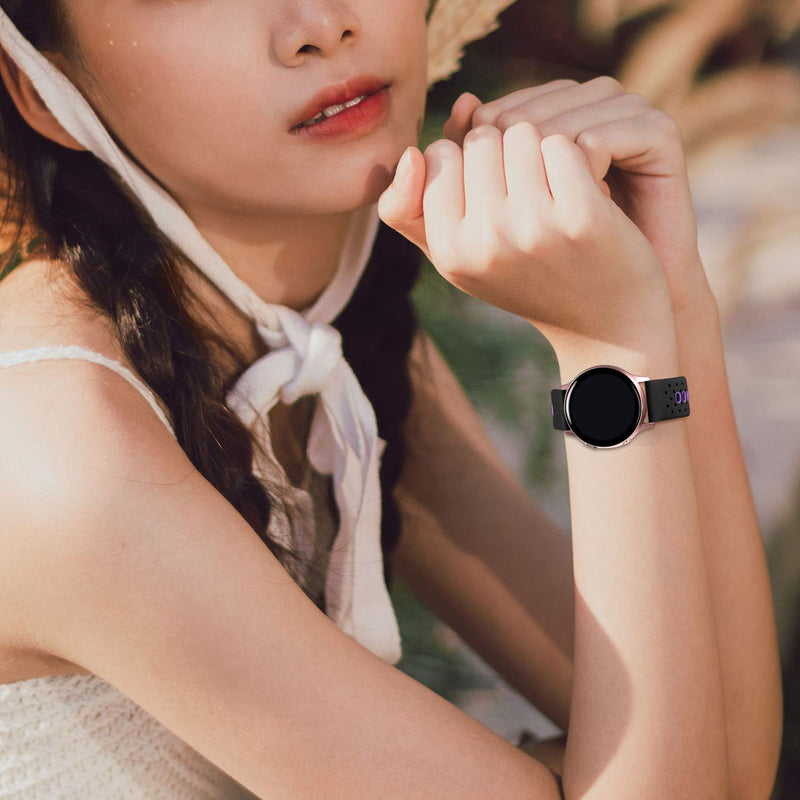 Getino Compatible with Samsung Galaxy Watch Active 2 40mm 44mm Band/Galaxy Watch 3 41mm Band/Active/Galaxy Watch 42mm Band, 20mm Silicon Replacement Band for Men Women, Small Black/Plum