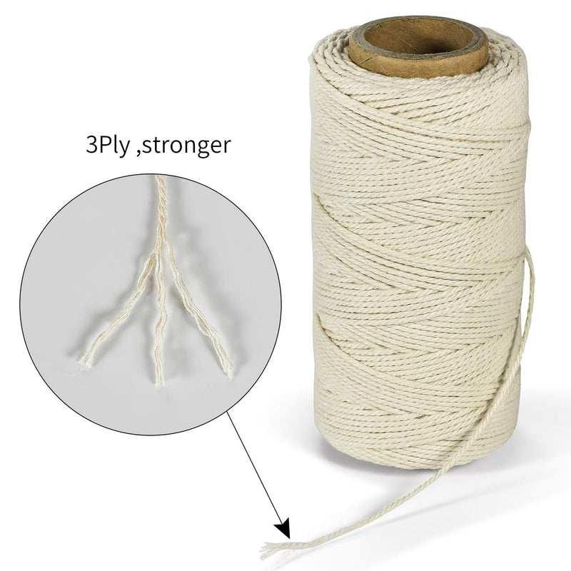TJ.MOREE Butchers Twine, 3Ply 100m/328 1mmThick Feet Food Safe Cotton Cooking Meat Rope String Bakers Twine Fit to Parcel Sausage and Decorate Crafts (White) 1