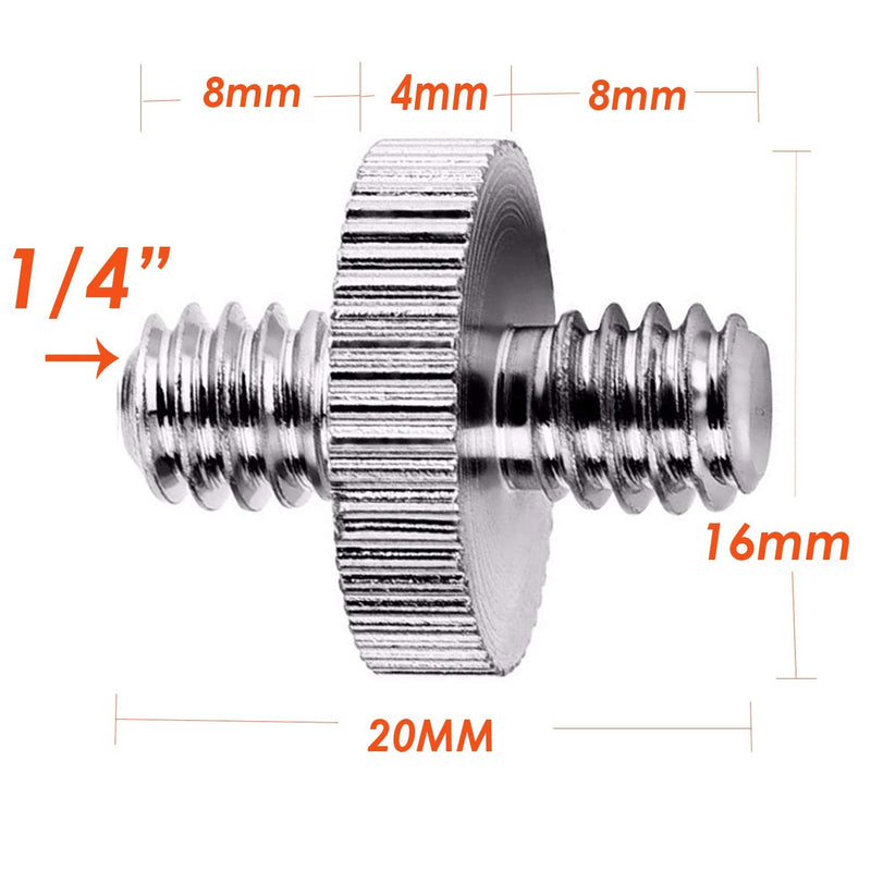 (5 Packs) Standard 1/4"-20 Male to 1/4"-20 Threaded Screw Adapter Tripod Screw Converter Compatible with Camera Cage Light Stand Monopo Shoulder Rig Tripod