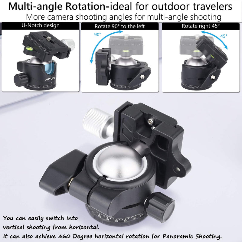 Low Profile Ball Head 36mm Stability Panoramic Tripod Head 360 Rotating Professional Metal Ballhead with 1/4 inch QR Plate for DSLR Cameras Tripods Monopods Camcorder Slider Max Loading 33lbs/15kg 36mm Low Profile