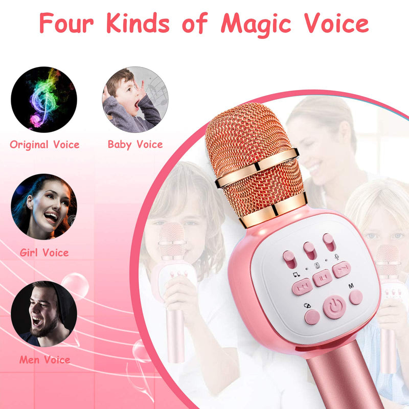 [AUSTRALIA] - Kids Karaoke Microphone,ANYOUG Wireless Bluetooth Microphone with LED Lights,Magic Sing Voice Changer,Portable Karaoke Microphone Speaker Singing Machine for Christmas Birthday Gift Party Pink Rose Gold 