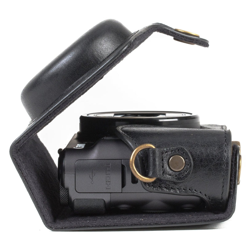 MegaGear MG1176 Canon PowerShot SX740 HS, SX730 HS Ever Ready Genuine Leather Camera Case with Strap - Black