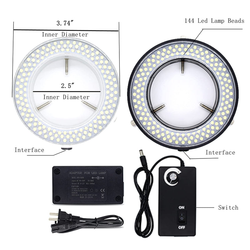 Microscope 144 Led Ring Light Adjustable Illuminator,Microscope Light Source for Lab Stereo Microscope,with Industry Power Adapter for Eg-sm Eyepiece Eyeshields Or Eye-Guards (Black) Black