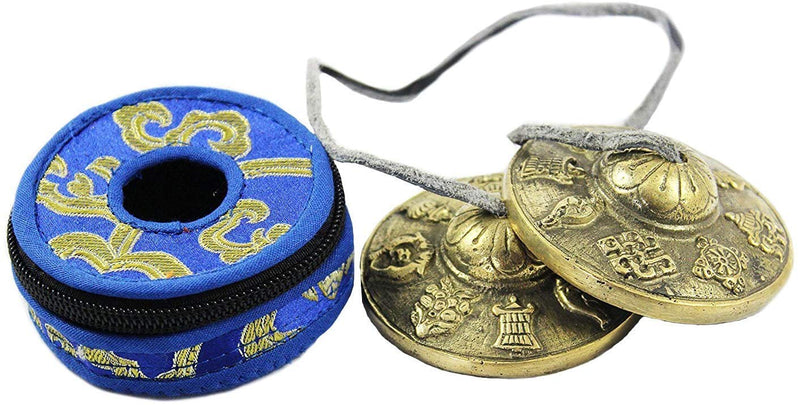 2.6" Tibetan Tingsha Meditation Bell - 8 Auspicious Symbols Beautifully Embossed on the Surfaces - Hand Tuned & Crafted in Nepal