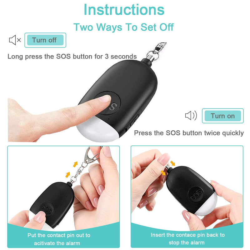 Safe Sound Personal Alarm - 130dB USB Rechargeable Keychain Alarm Self Defense Security Alarm with Mini Emergency LED Light for Women Kids Elderly Black