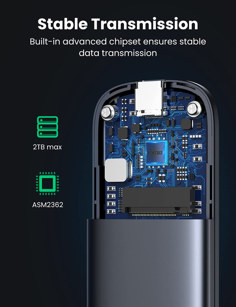 UGREEN M.2 NVMe SSD Enclosure USB C 3.1 Gen 2 to M-Key M&B-Key NVMe PCIe 10Gbps External Enclosure Thunderbolt 3 Compatible with MacBook Pro WD Samsung Toshiba 2230 2242 2260 2280 NVMe PCIe SSD