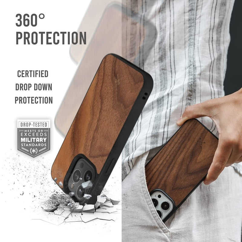 Woodcessories - Magnetic Bumper Case Compatible with iPhone 13 Pro case with Magnet, Made of Wood, Walnut Walnut + Magnet