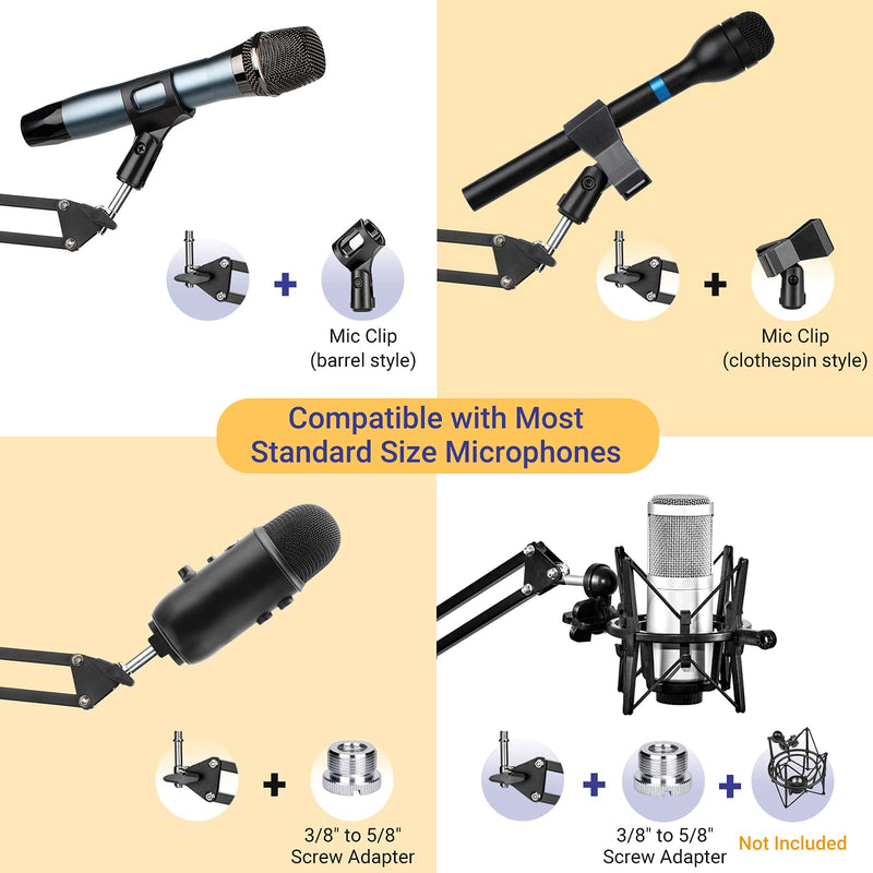 CAHAYA Microphone Stand Microphone Suspension Boom Scissor Arm Stand Adjustable 3/8" to 5/8" and 3/8" to 1/4" Screw Adapter Black